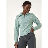Roman Collar Zip Neck Knit Jumper - Steel Blue