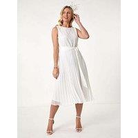 Roman Petite Lace Pleat Midi Dress - Ivory