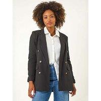Roman Double Breasted Collar & Revere Jacket - Black