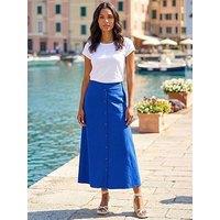 Roman Linen Button Pencil Midi Skirt - Navy