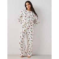 The Very Collection Hello Kitty Waffle Long Sleeve Pyjama Set - Cream