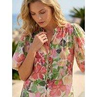 Roman Floral Gathered Blouse - Pink