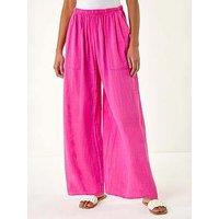 Roman Cotton Elasticated Waist Wide Leg Trouser - Fuchsia