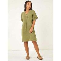 Roman Petite One Button V-Neck Dress - Khaki