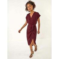 Roman Dusk Wrap Tie Detail Dress - Wine