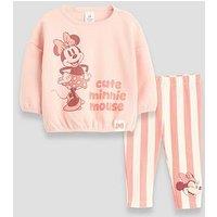 The Very Collection Minnie Mouse Sweatshirt And Stripe Rib Legging Set - Pink