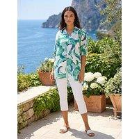 Roman Abstract Print Longline Overshirt - Green