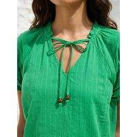 Roman Textured Tie V-Neck Top - Green
