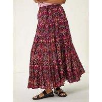 Roman Abstract Print Tiered Skirt - Black