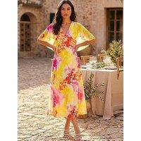Roman Abstract Printed Cape Dress - Pink