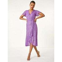 Roman Sequin Wrap Front Midi Dress - Purple