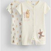 The Very Collection 2Pk Winnie The Pooh Romper Short Sleepsuit - Cream