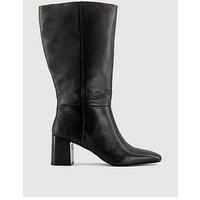 Office Keira Block Heel Leather Knee Boot - Black
