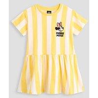 The Very Collection Minnie Mouse Short Sleeve Stripe Drop Hem Dress - Yellow
