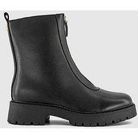 Office Atticus Front Zip Leather Chunky Boot - Black