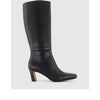 Office Kallie Set Back High Heel Leather Knee Boot - Black