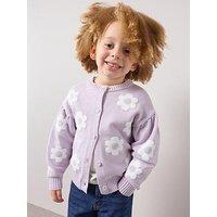 The Very Collection Girls Floral Puff Sleeve Cardigan - Purple