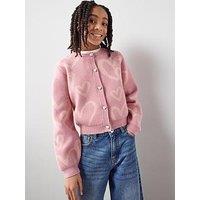 The Very Collection Girls Heart Long Sleeve Cardigan - Pink