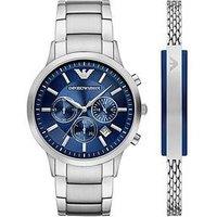 Emporio Armani Chronograph Stainless Steel Watch And Bracelet Set