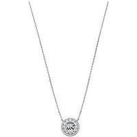 Michael Kors Rhodium-Plated Sterling Silver Pav&Eacute; Logo Pendant Necklace