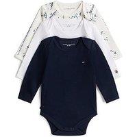 Tommy Hilfiger Baby Boys 3 Pack Long Sleeve Aop Bodysuit Set