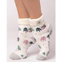 Heat Holders Terry Turn Over Cuff Lite Cosy Cabin Socks - White