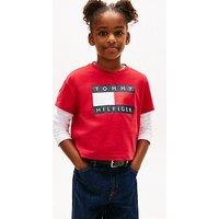 Tommy Hilfiger Girls Heritage Flag Short Sleeve T-Shirt - Red