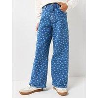 Tommy Hilfiger Girls Mabel Wide Leg Floral Print Jeans - Blue
