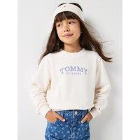 Tommy Hilfiger Girls High Rib Hem Crew Neck - Cream