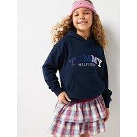 Tommy Hilfiger Girls Logo Embroidery Boyfriend Terry Hoody - Navy
