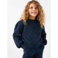 Tommy Hilfiger Girls Festive Stud Crew Neck Sweatshirt - Navy