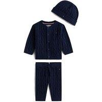 Tommy Hilfiger Baby Boys Cable Top And Pant Set With Beanie - Navy