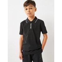 Calvin Klein Jeans Boys Ck Logo Short Sleeve Pique Polo Shirt - Black