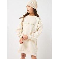 Calvin Klein Jeans Girls Glitter Long Sleeve Sweat Dress - Cream