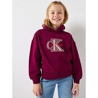 Calvin Klein Jeans Girls Velvet Monologo Hoodie - Purple