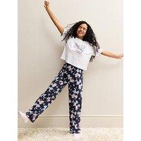 New Look 915 Girls Navy Disney Angel And Stitch T-Shirt And Trousers Christmas Pyjama Set - White