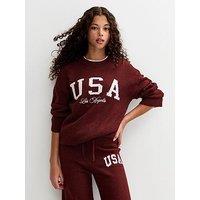 New Look 915 Girls Burgundy Usa Slogan Jumper - Dark Red