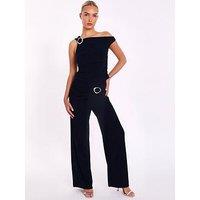 Quiz Navy Buckle Detail Trousers