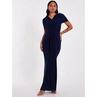 Quiz Navy Cross Front Ruched Maxi Dress