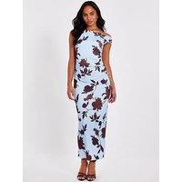 Quiz Pale Blue Floral Asymmetric Midaxi Dress