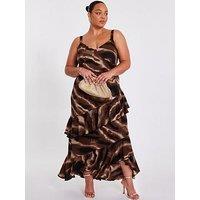 Quiz Curve Brown Abstract Chiffon Midaxi Dress