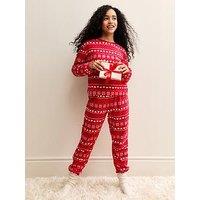 New Look 915 Girls Fairisle Long Sleeve Top And Tapered Trousers Pyjama Set - Red