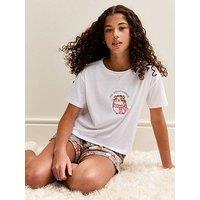 New Look 915 Girls Maise Hamster Print T-Shirt And Fleece Shorts Pyjama Set - White