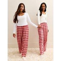 New Look 915 Girls Red Long Sleeve Top And Check Trousers Pyjama Set - White
