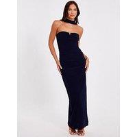 Quiz Navy Collar Detail Ruched Midaxi Dress
