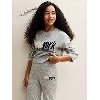 New Look 915 Girls New York Slogan Knitted Jumper - Grey
