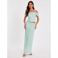 Quiz Sage Mesh Ruched Midaxi Skirt