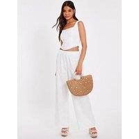 Quiz White Floral Embroidered Palazzo Trousers