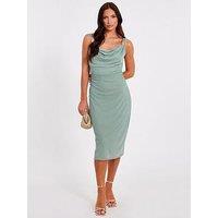 Quiz Light Green Mesh Buckle Detail Midi Dress
