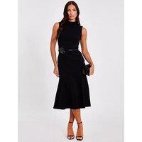 Quiz Black Corsage Belt Midi Dress